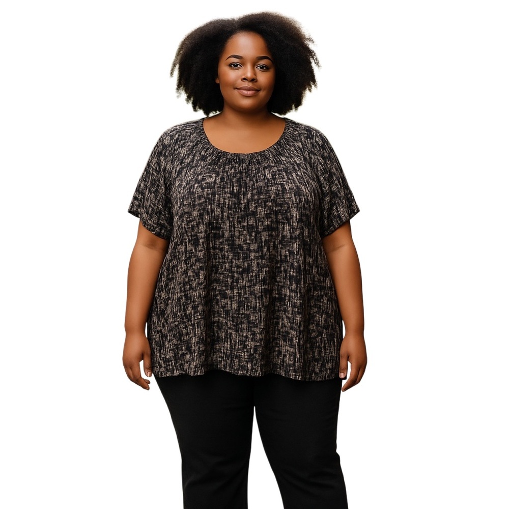 Daisy Fuentes Black and Purple Relaxed Smocked Blouse